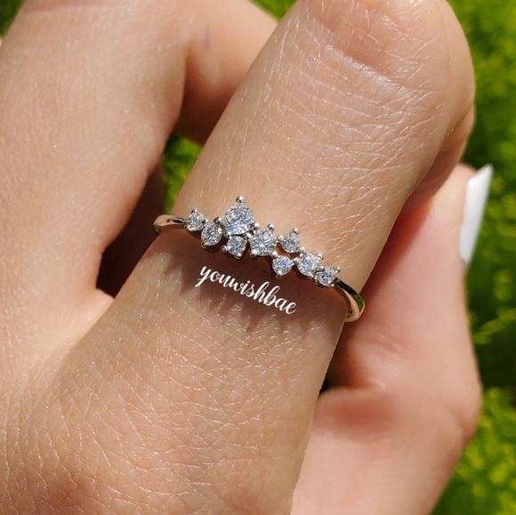 Diamond Cluster Ring Etsy 925 Sterling Silver Gold Plated Delicate Star Ring New - Picture 6 of 6